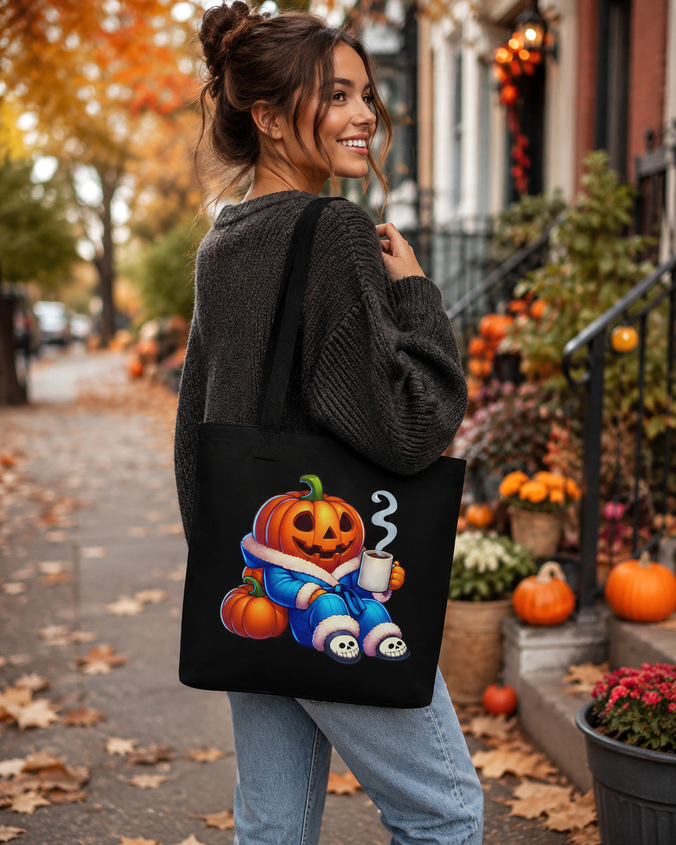 Pumpkin tote bag, jack-o-lantern coffee lover, fall pumpkin spice gift