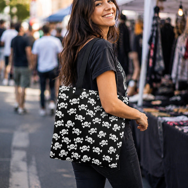 Skull and Crossbones Tote Bag – All Over Print Goth Carry All