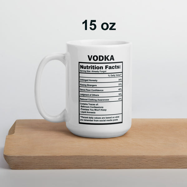 Vodka Lover Gift Mug - Funny Nutrition Facts Coffee Mug for Her Him - Sarcastic Vodka Drinker Party Gift