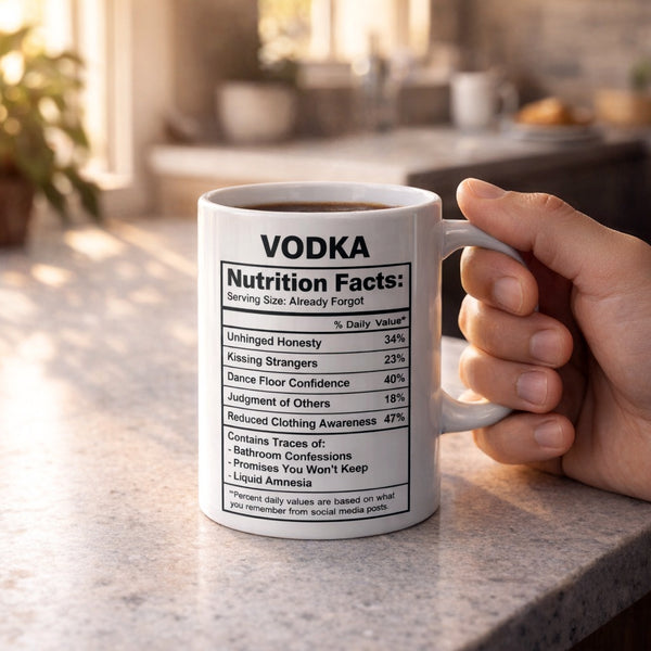 Vodka Lover Gift Mug - Funny Nutrition Facts Coffee Mug for Her Him - Sarcastic Vodka Drinker Party Gift