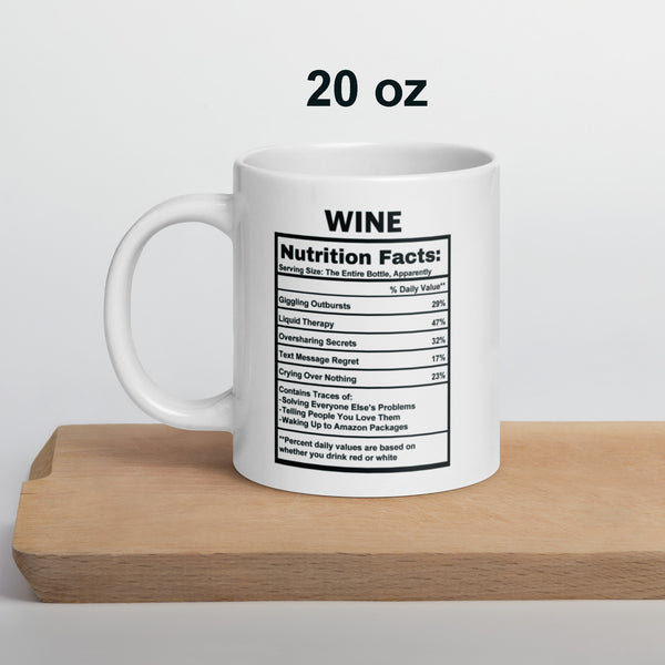 Wine Lover Gift Mug - Funny Nutrition Facts Coffee Mug for Mom - Sarcastic Wine Humor Gift