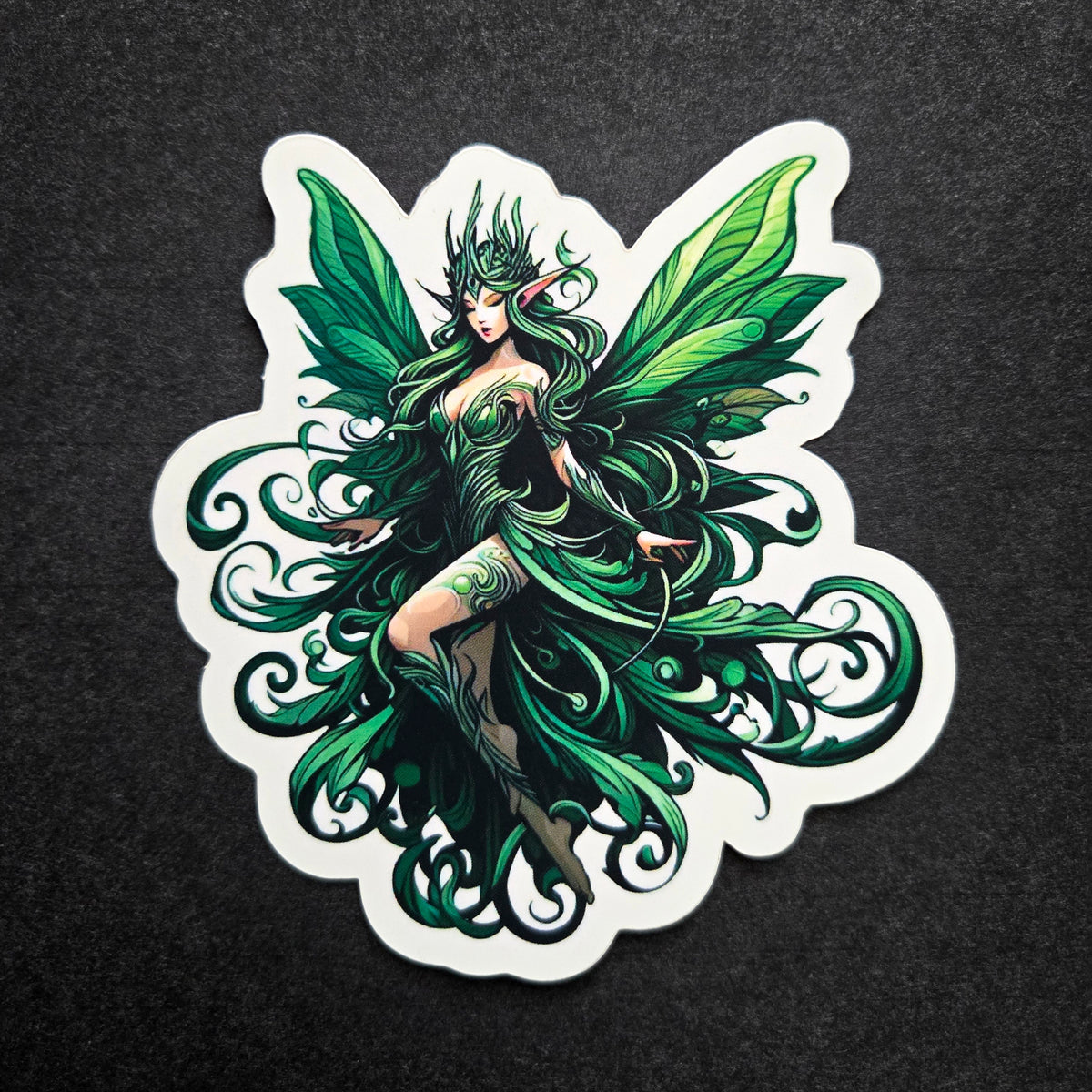 Green Winged Fairy Sticker - 2 Sizes-  Nature Goddess Forest Elf