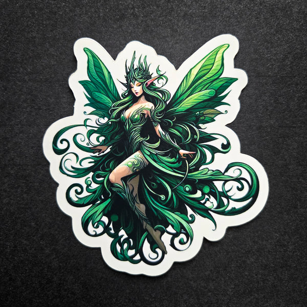 Green Winged Fairy Sticker - 2 Sizes-  Nature Goddess Forest Elf