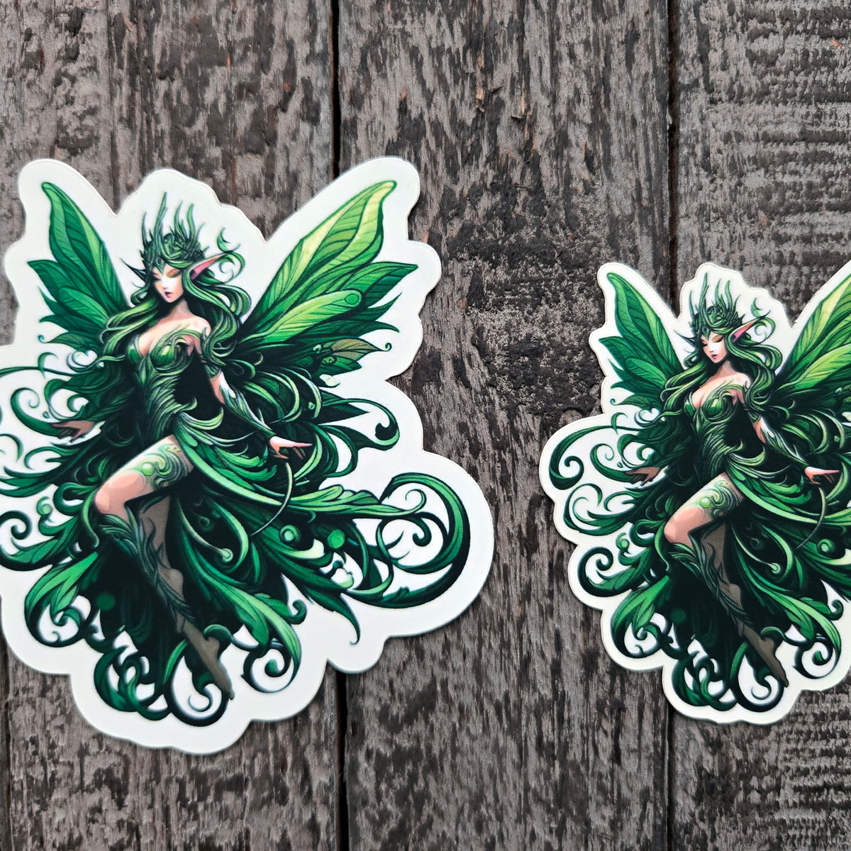 Green Winged Fairy Sticker - 2 Sizes-  Nature Goddess Forest Elf