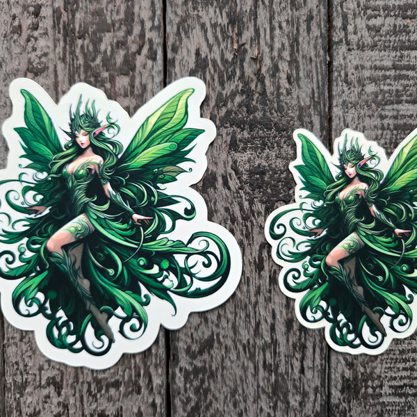 Green Winged Fairy Sticker - 2 Sizes-  Nature Goddess Forest Elf