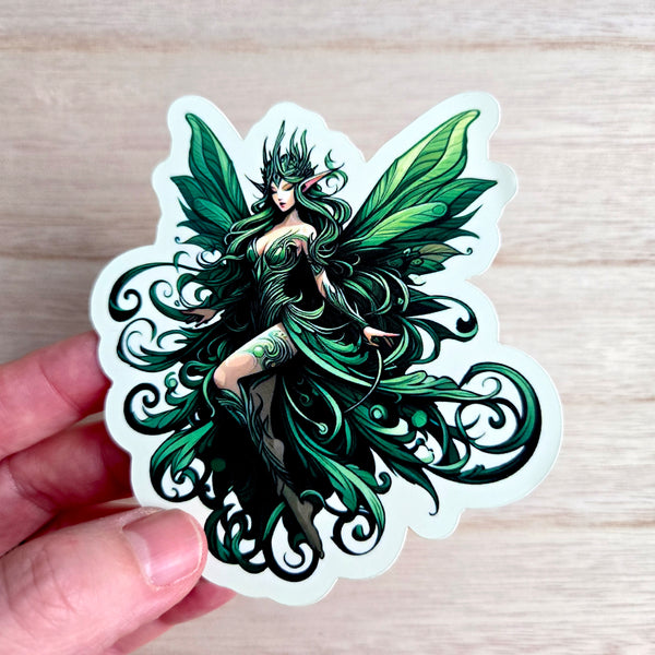 Green Winged Fairy Sticker - 2 Sizes-  Nature Goddess Forest Elf