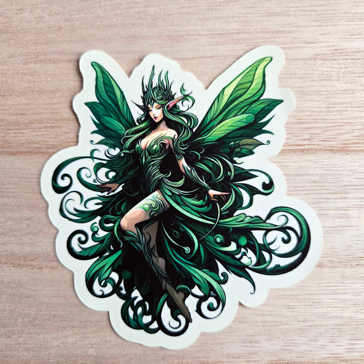 Green Winged Fairy Sticker - 2 Sizes-  Nature Goddess Forest Elf