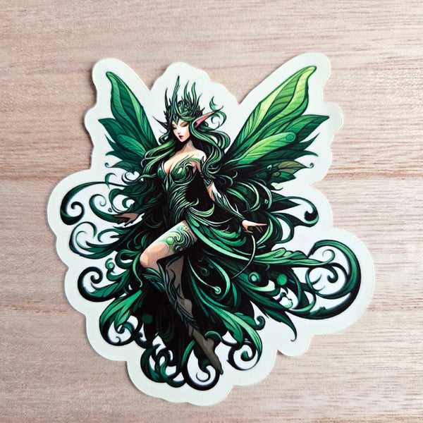 Green Winged Fairy Sticker - 2 Sizes-  Nature Goddess Forest Elf