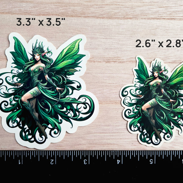Green Winged Fairy Sticker - 2 Sizes-  Nature Goddess Forest Elf