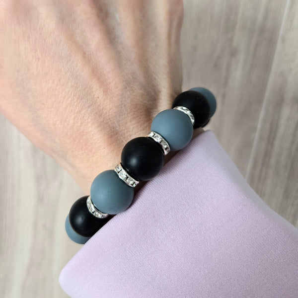 Beaded Wristlet Keychain - Silicone Key Holder Bracelet with Rhinestones and Tassel - Hands Free