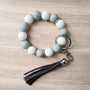 Beaded Wristlet Keychain - Silicone Key Holder Bracelet with Rhinestones and Tassel - Hands Free