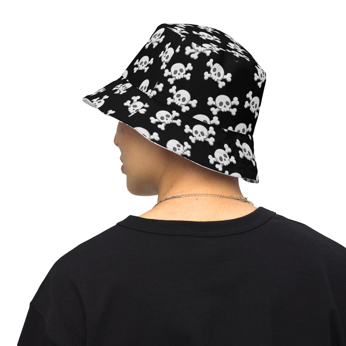 Skull and Crossbones Reversible Bucket Hat - Black and White All Over Print Hat - Gothic Festival Hat - Skull Pattern