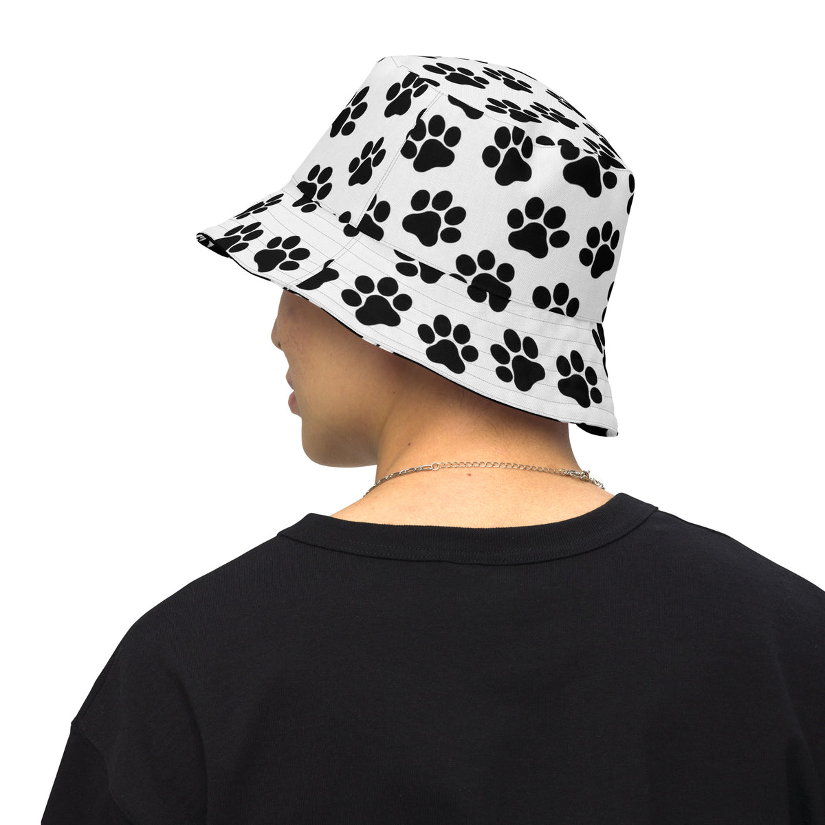 Reversible Paw Print Bucket Hat - Pet Lover Festival Headwear - All Over Print