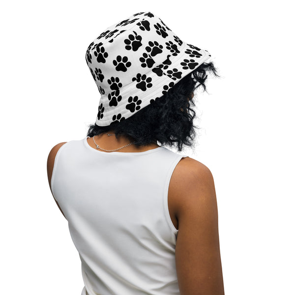Reversible Paw Print Bucket Hat - Pet Lover Festival Headwear - All Over Print