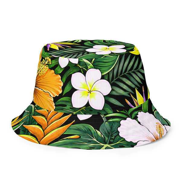 Reversible Tropical Bucket Hat - Hawaiian Hibiscus Floral Sun Hat