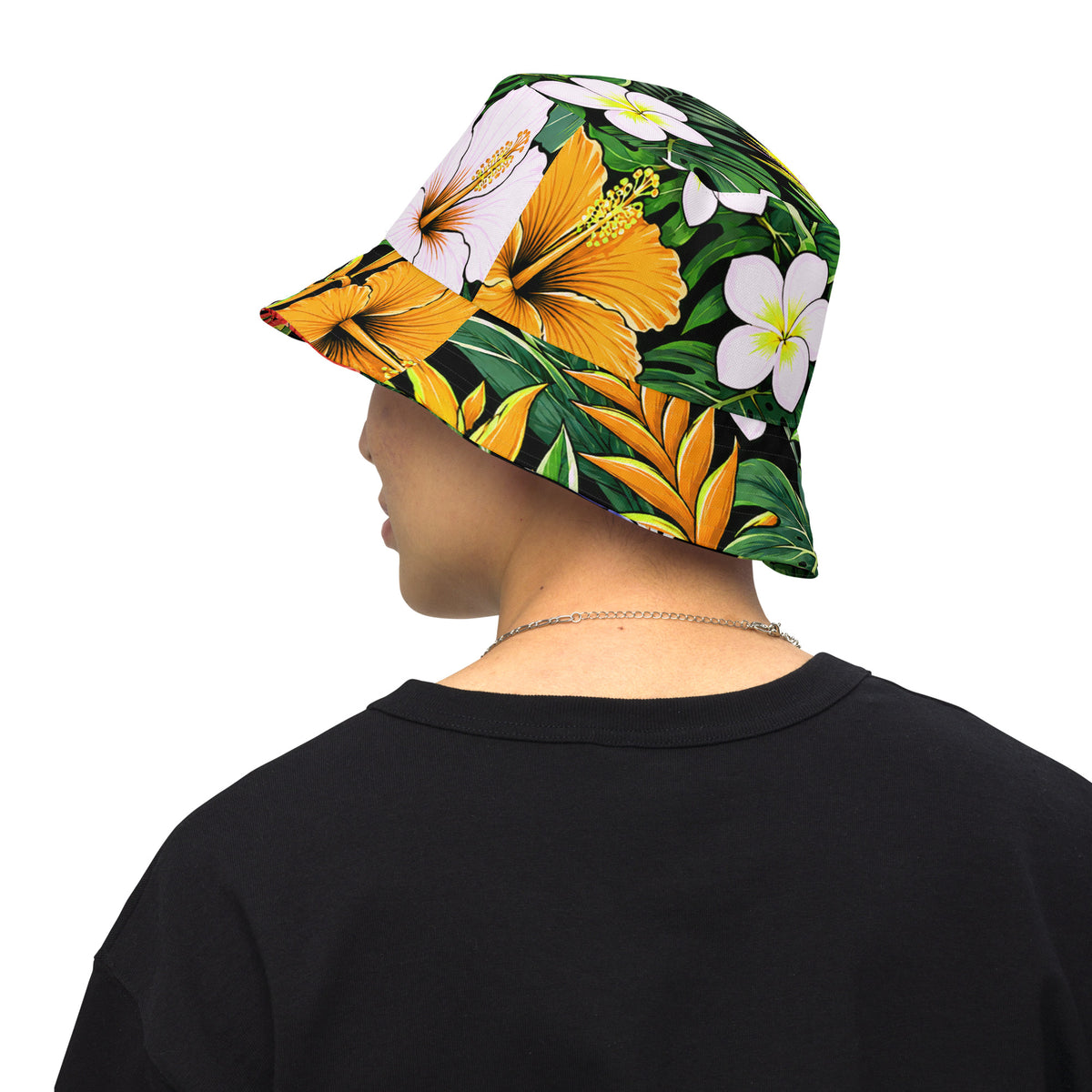 Reversible Tropical Bucket Hat - Hawaiian Hibiscus Floral Sun Hat