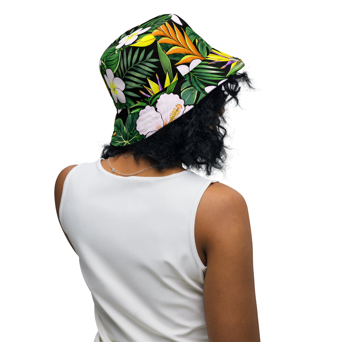 Reversible Tropical Bucket Hat - Hawaiian Hibiscus Floral Sun Hat