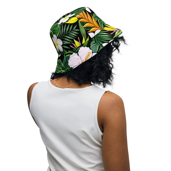 Reversible Tropical Bucket Hat - Hawaiian Hibiscus Floral Sun Hat