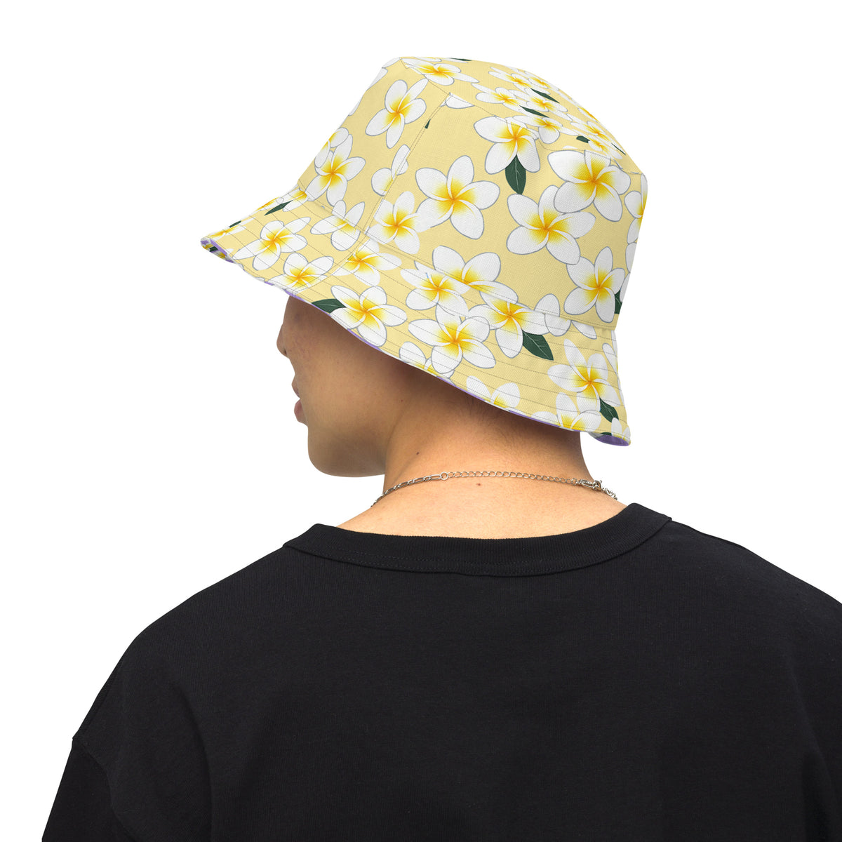 Reversible Plumeria Flower Bucket Hat - Purple & Yellow Hawaiian Sun Hat