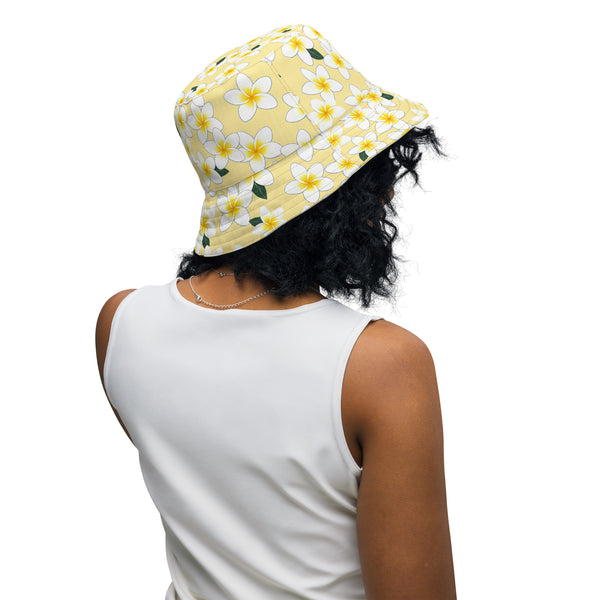 Reversible Plumeria Flower Bucket Hat - Purple & Yellow Hawaiian Sun Hat