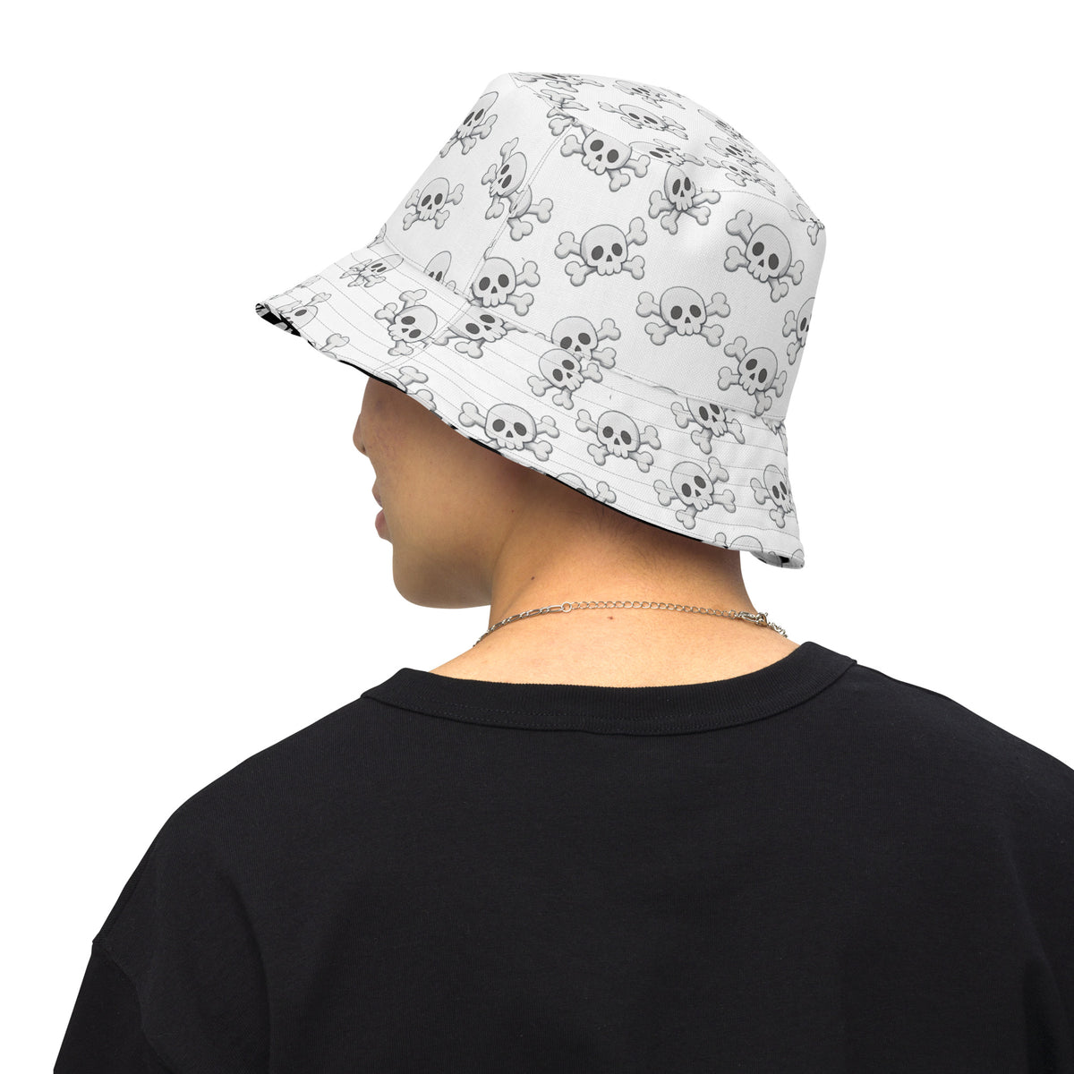 Skull and Crossbones Reversible Bucket Hat - Black and White All Over Print Hat - Gothic Festival Hat - Skull Pattern