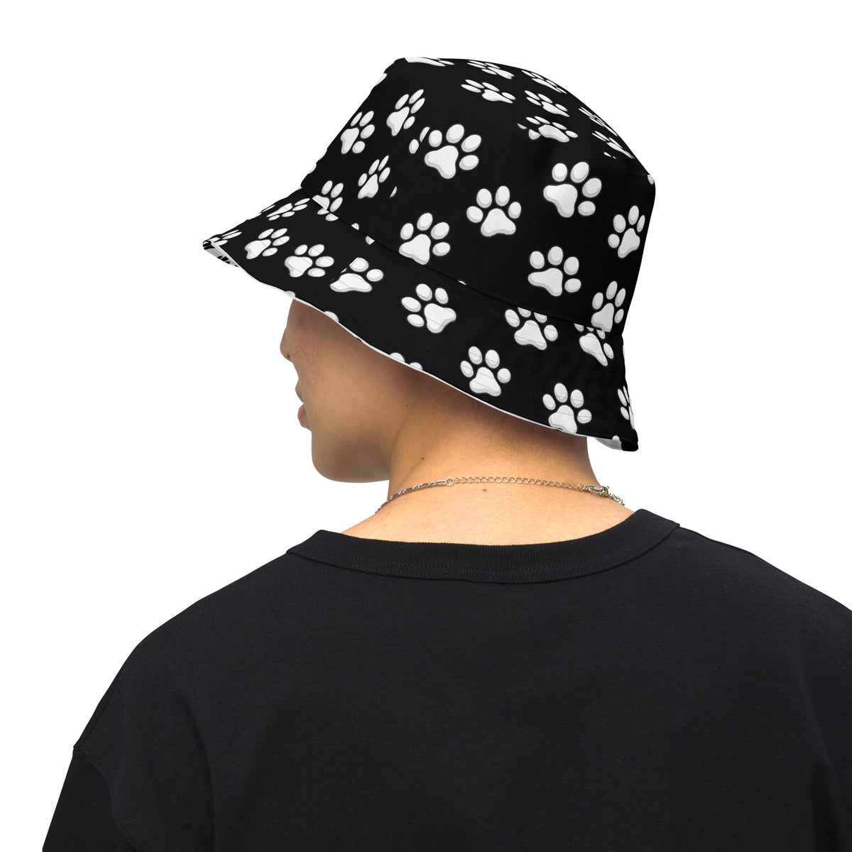 Reversible Paw Print Bucket Hat - Pet Lover Festival Headwear - All Over Print