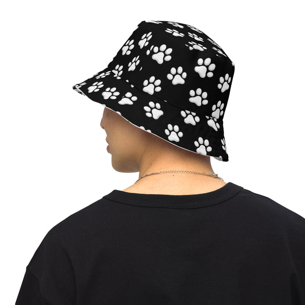 Reversible Paw Print Bucket Hat - Pet Lover Festival Headwear - All Over Print