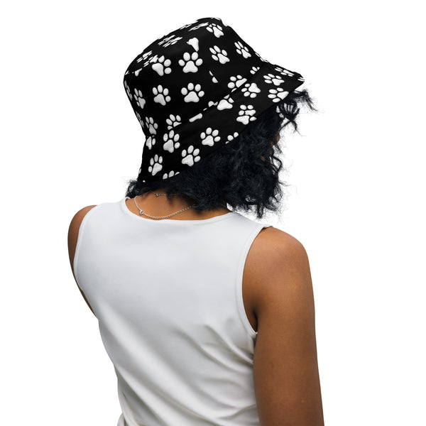 Reversible Paw Print Bucket Hat - Pet Lover Festival Headwear - All Over Print