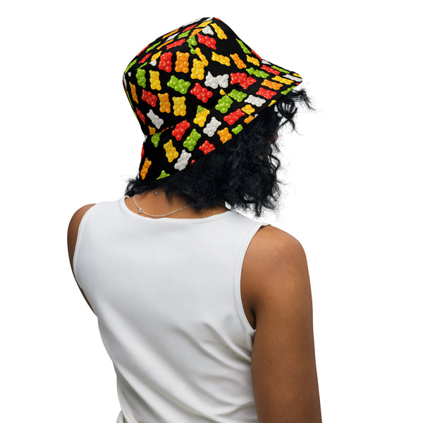 Reversible Gummy Bear Bucket Hat - Candy Lover Festival Headwear - All Over Print
