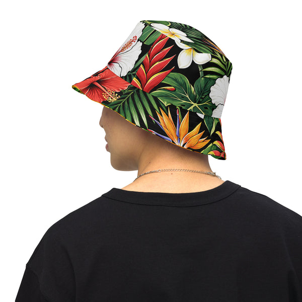Reversible Tropical Bucket Hat - Hawaiian Hibiscus Floral Sun Hat