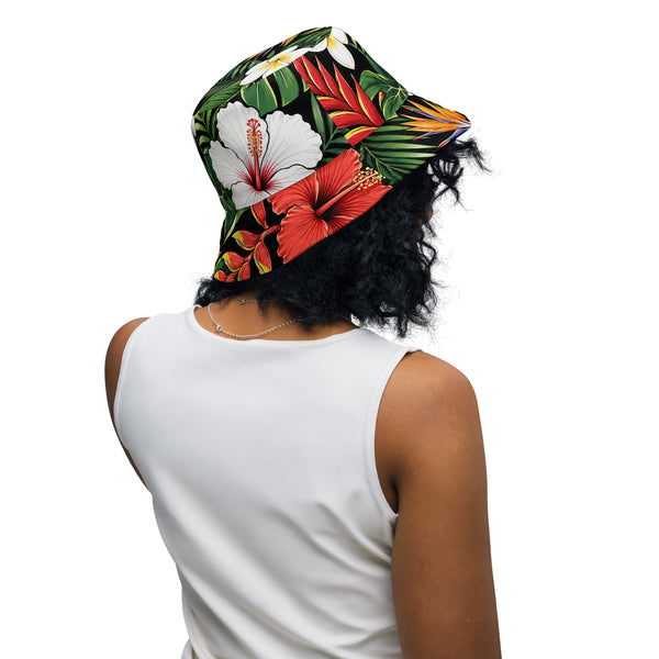 Reversible Tropical Bucket Hat - Hawaiian Hibiscus Floral Sun Hat