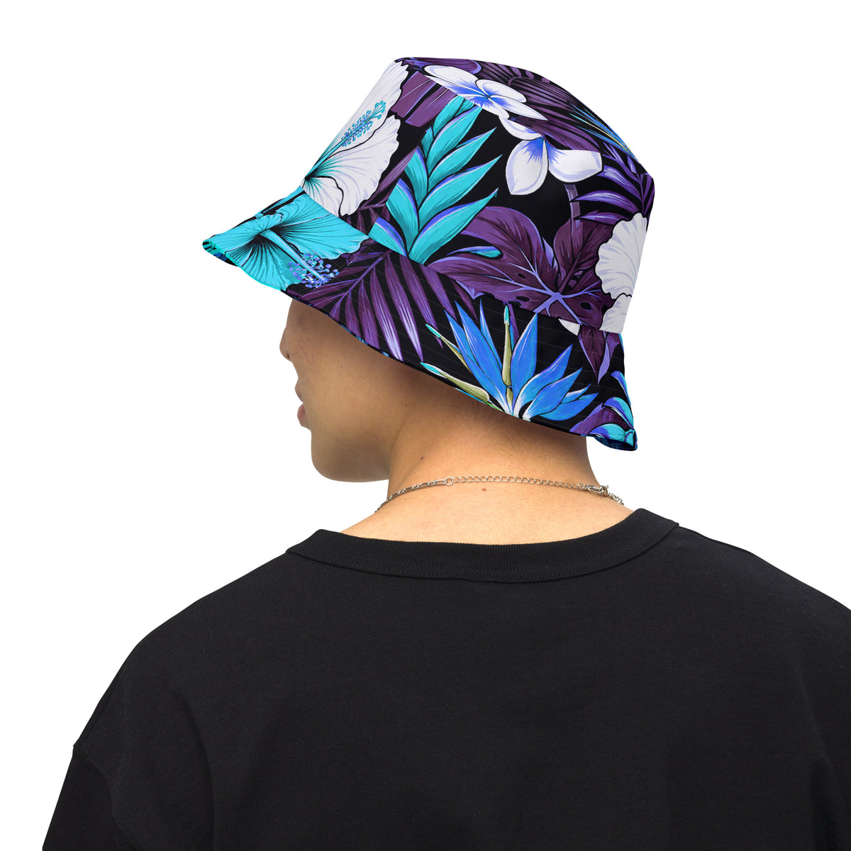 Reversible Bucket Hat - Blue Hawaiian Floral Sun Hat