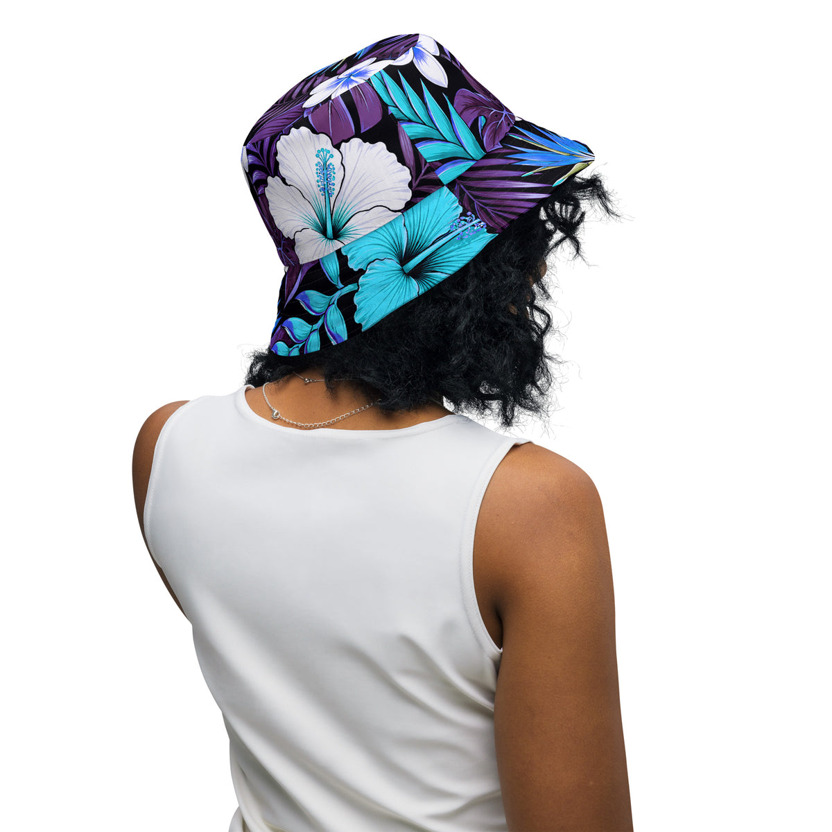 Reversible Bucket Hat - Blue Hawaiian Floral Sun Hat