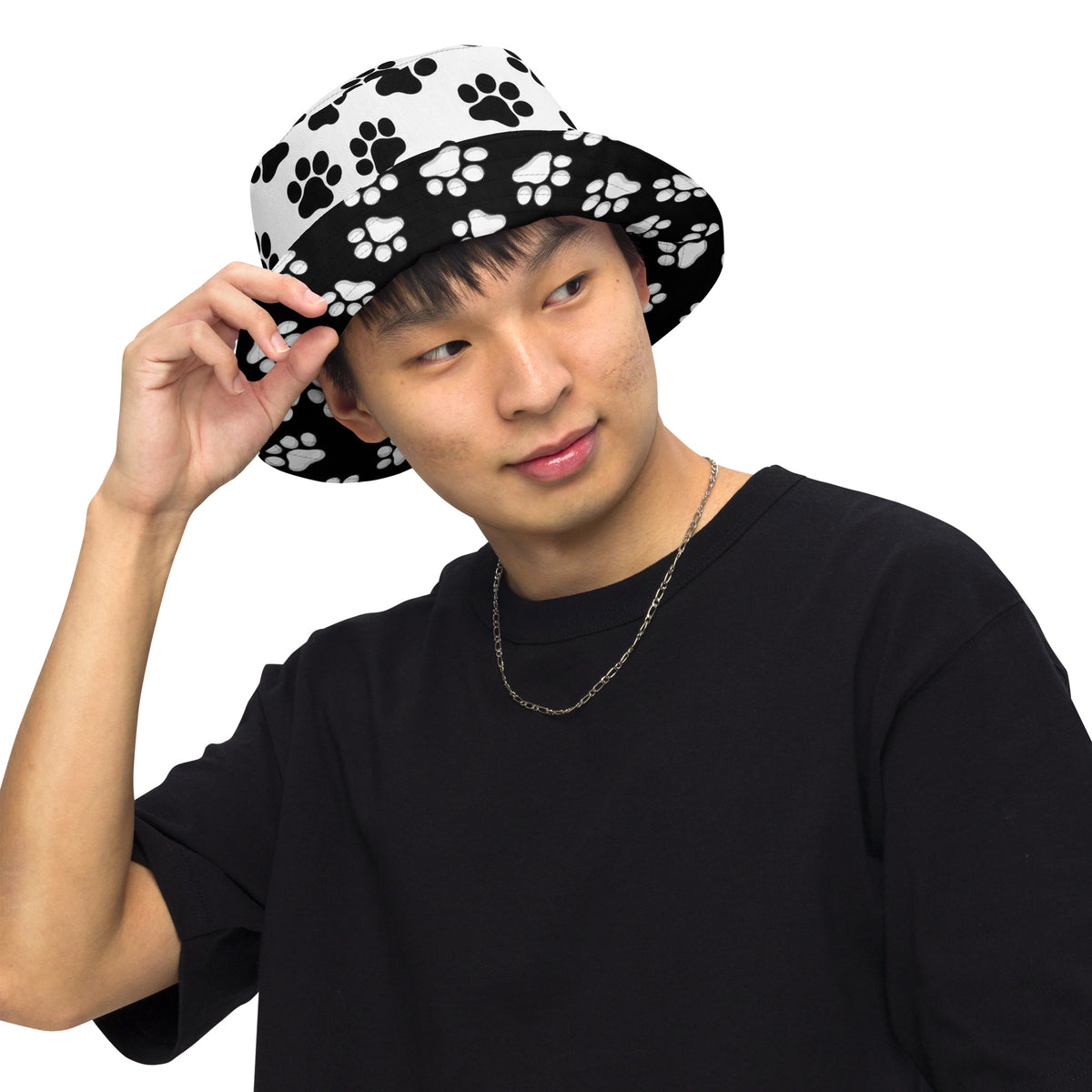 Reversible Paw Print Bucket Hat - Pet Lover Festival Headwear - All Over Print