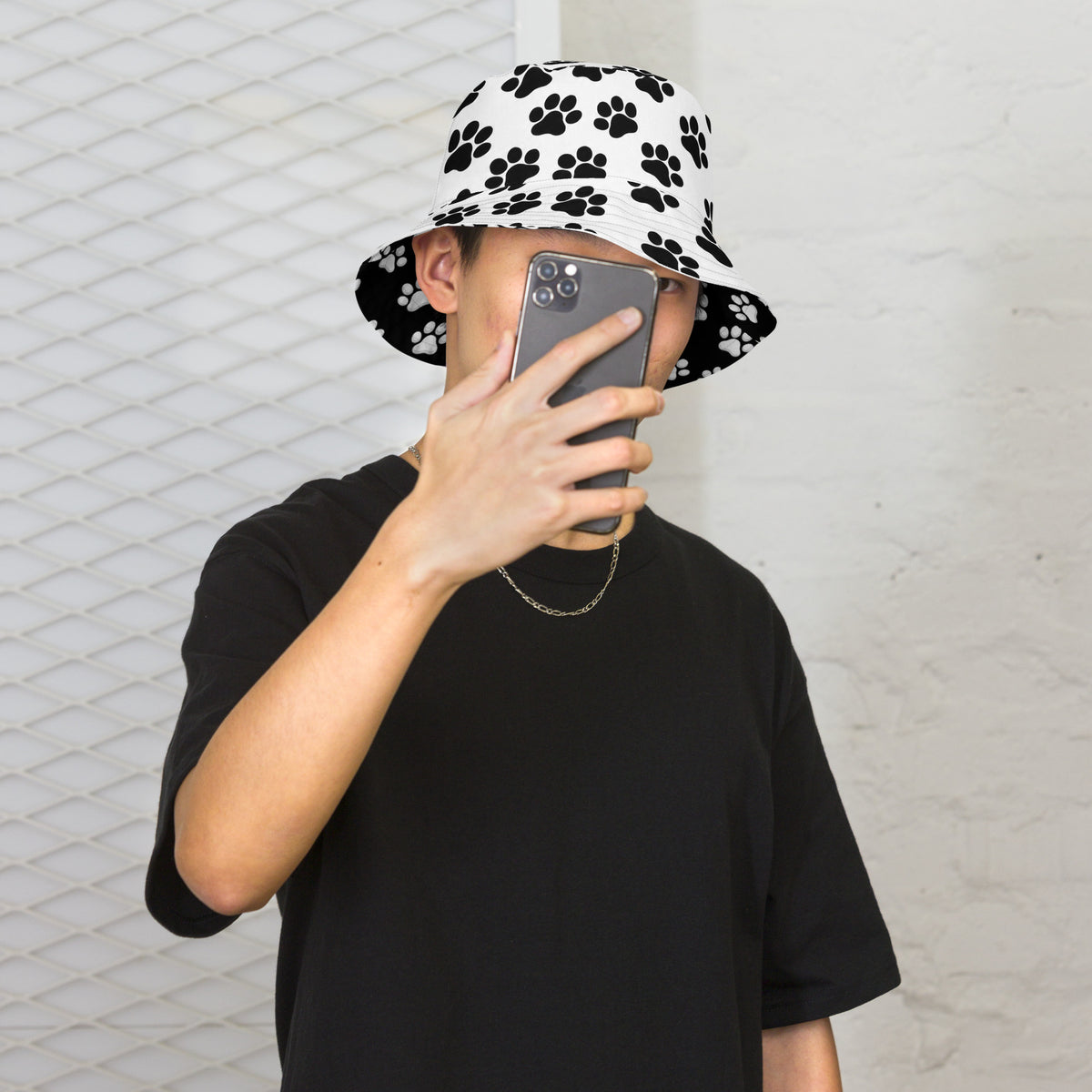 Reversible Paw Print Bucket Hat - Pet Lover Festival Headwear - All Over Print