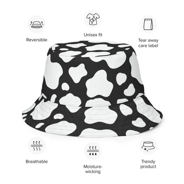 Reversible Cow Print Bucket Hat - Festival Headwear - All Over Print