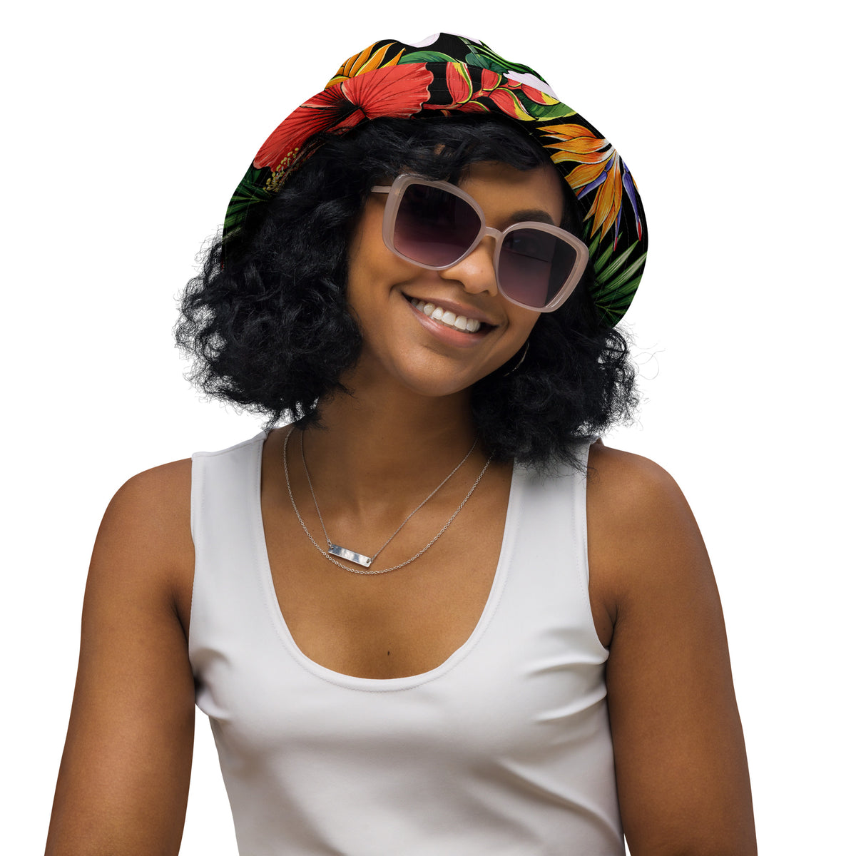 Reversible Tropical Bucket Hat - Hawaiian Hibiscus Floral Sun Hat