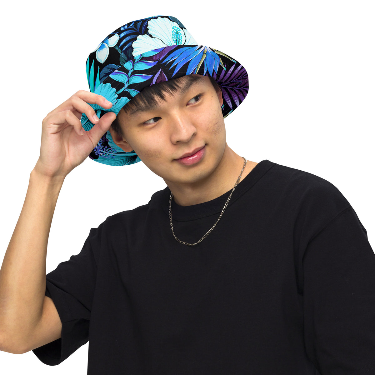 Reversible Bucket Hat - Blue Hawaiian Floral Sun Hat