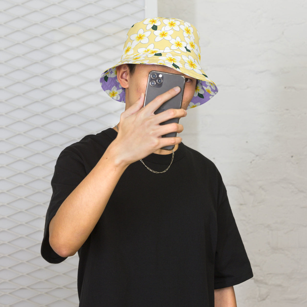 Reversible Plumeria Flower Bucket Hat - Purple & Yellow Hawaiian Sun Hat