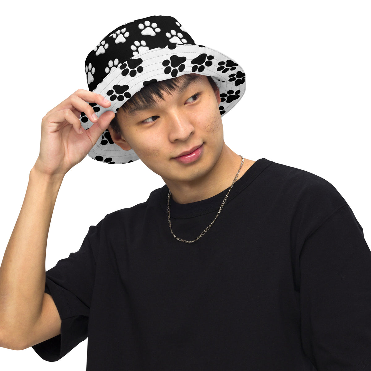 Reversible Paw Print Bucket Hat - Pet Lover Festival Headwear - All Over Print