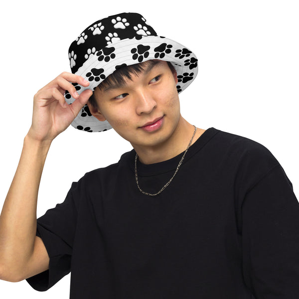 Reversible Paw Print Bucket Hat - Pet Lover Festival Headwear - All Over Print