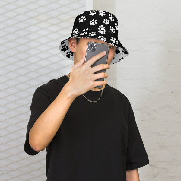 Reversible Paw Print Bucket Hat - Pet Lover Festival Headwear - All Over Print