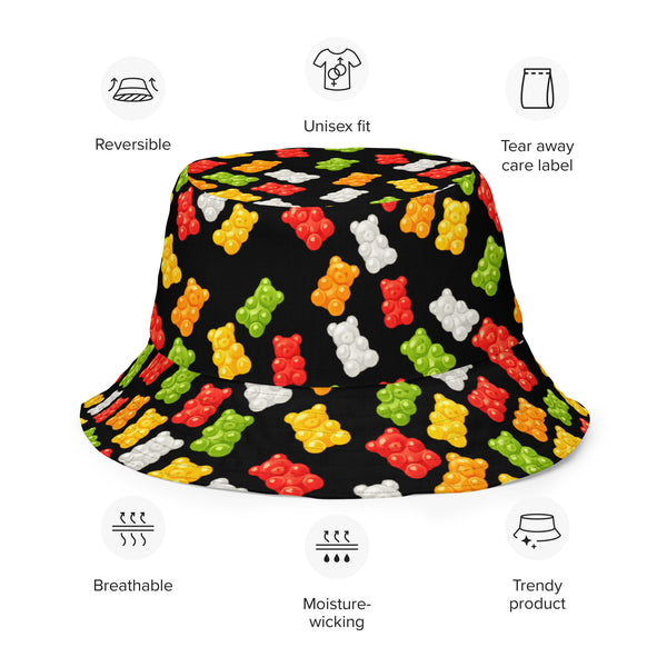 Reversible Gummy Bear Bucket Hat - Candy Lover Festival Headwear - All Over Print