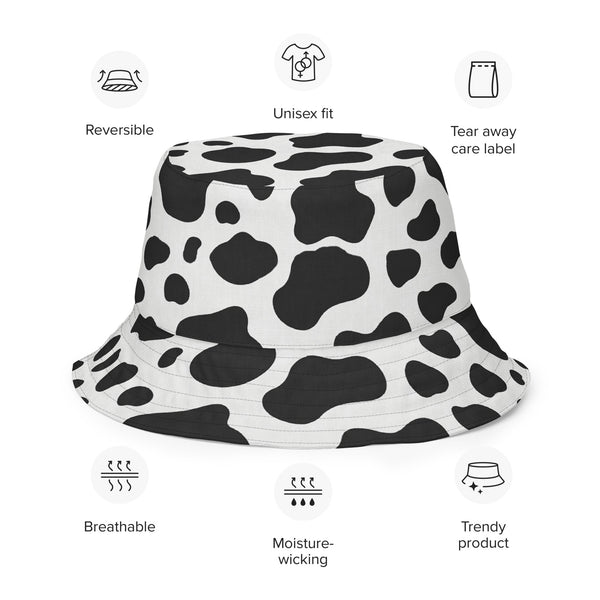 Reversible Cow Print Bucket Hat - Festival Headwear - All Over Print