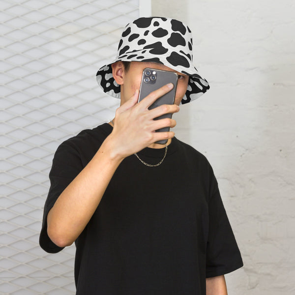 Reversible Cow Print Bucket Hat - Festival Headwear - All Over Print