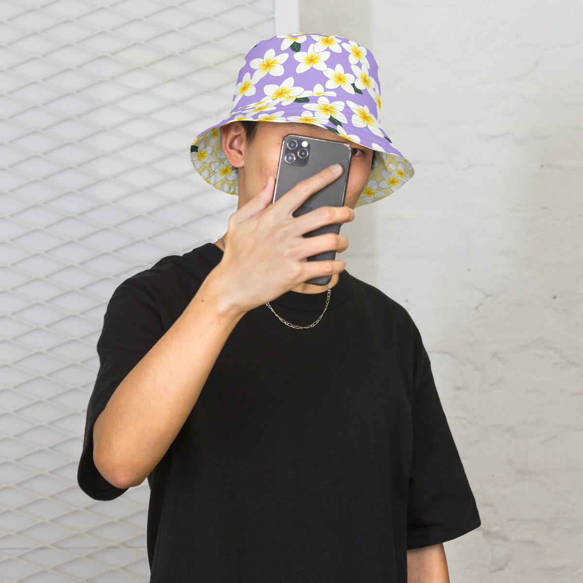 Reversible Plumeria Flower Bucket Hat - Purple & Yellow Hawaiian Sun Hat