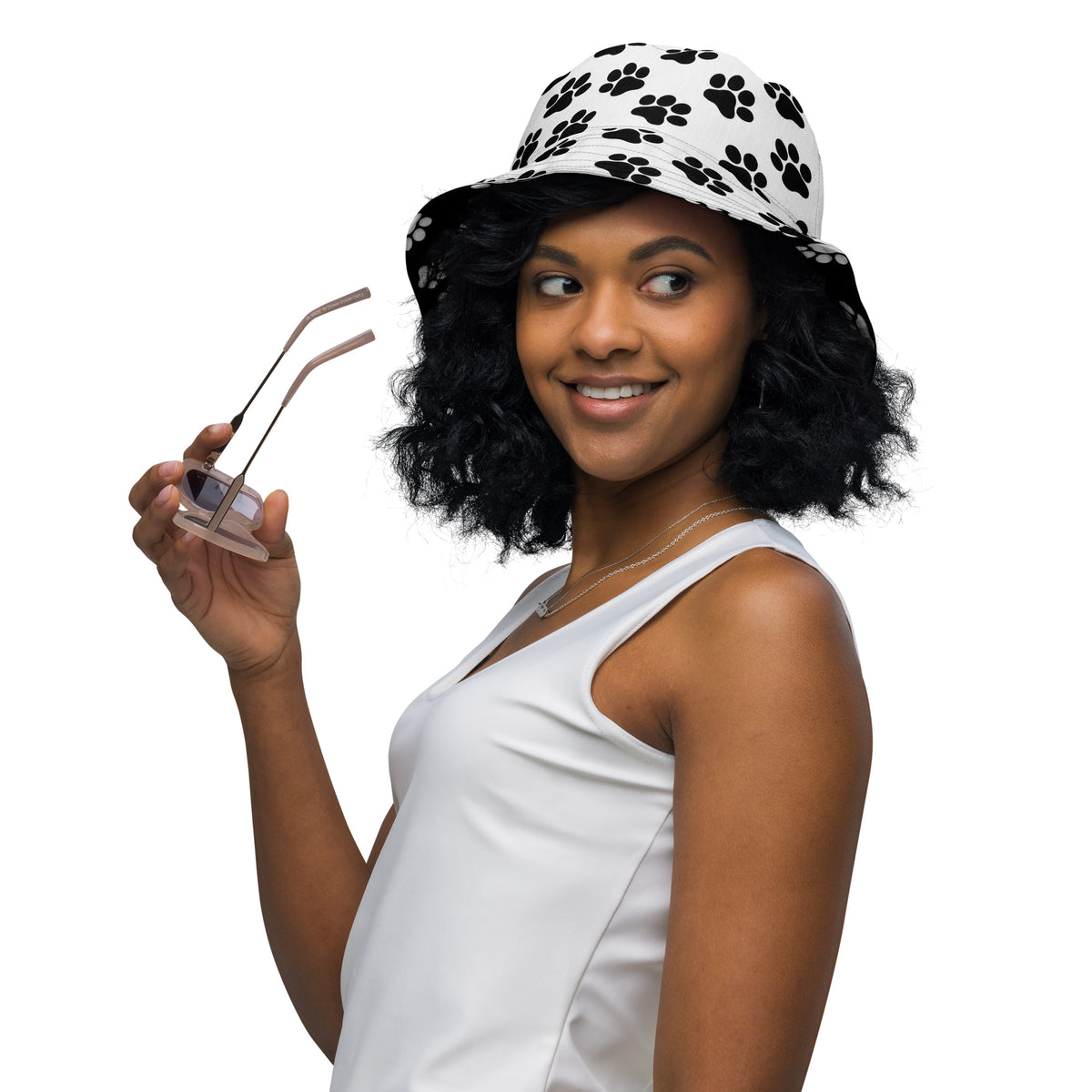 Reversible Paw Print Bucket Hat - Pet Lover Festival Headwear - All Over Print