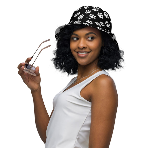 Reversible Paw Print Bucket Hat - Pet Lover Festival Headwear - All Over Print
