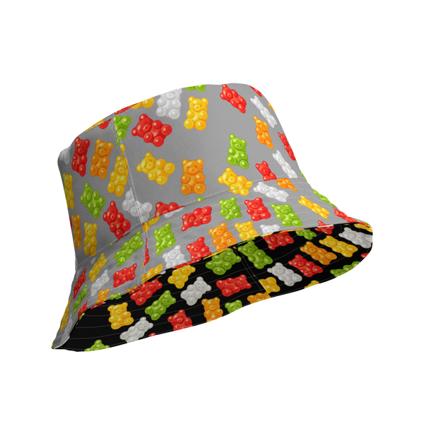 Reversible Gummy Bear Bucket Hat - Candy Lover Festival Headwear - All Over Print