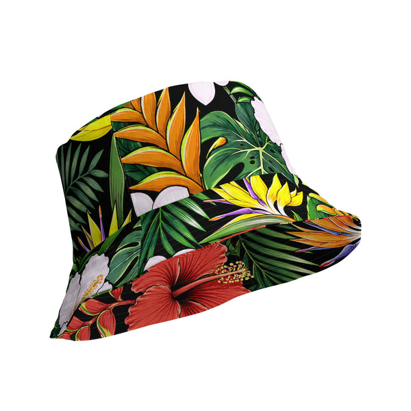 Reversible Tropical Bucket Hat - Hawaiian Hibiscus Floral Sun Hat
